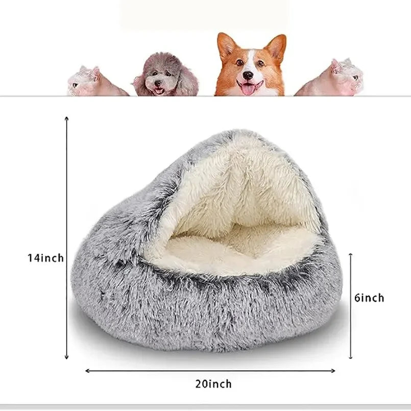 Cozy Round Pet Bed with Detachable Cover Dual-Purpose Warm Sleeping Nest and Cave for Small Dogs and Cats