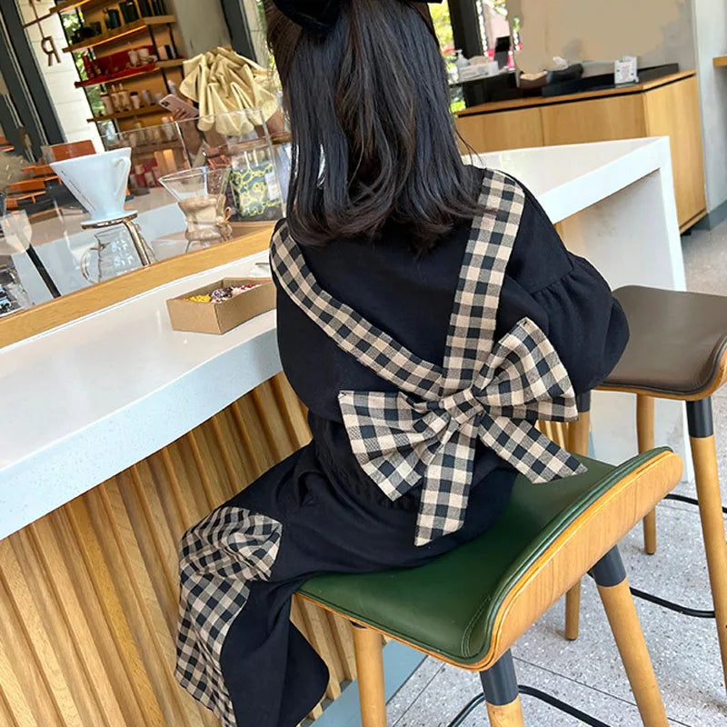 2023 Spring and Autumn Girls' Set Fashionable Children's Clothing Sets Girls' Plaid Big Bow Sweater+ Pants Set Fashion Kids Outf