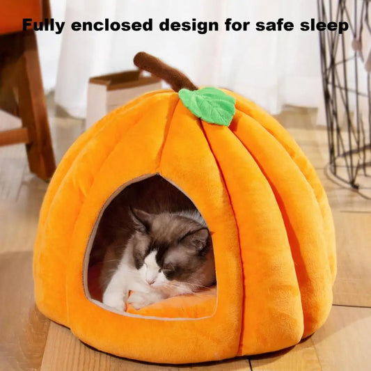 Semi-Enclosed Pet Bed Pumpkin Shape Cats House Comfort Stable Anti-Slip Pumpkin Pet Tent Cat House for Small Medium Dogs