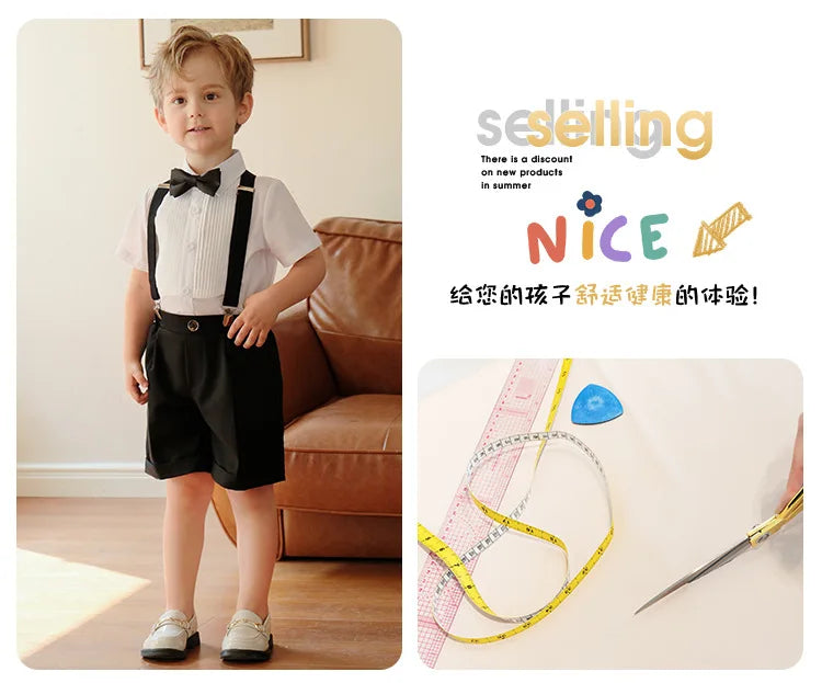 Boys Suit For Wedding Baby Kids Formal Ceremony Tuxedo Dress Children Birthday Photograph Set Evening Party Performance Costume