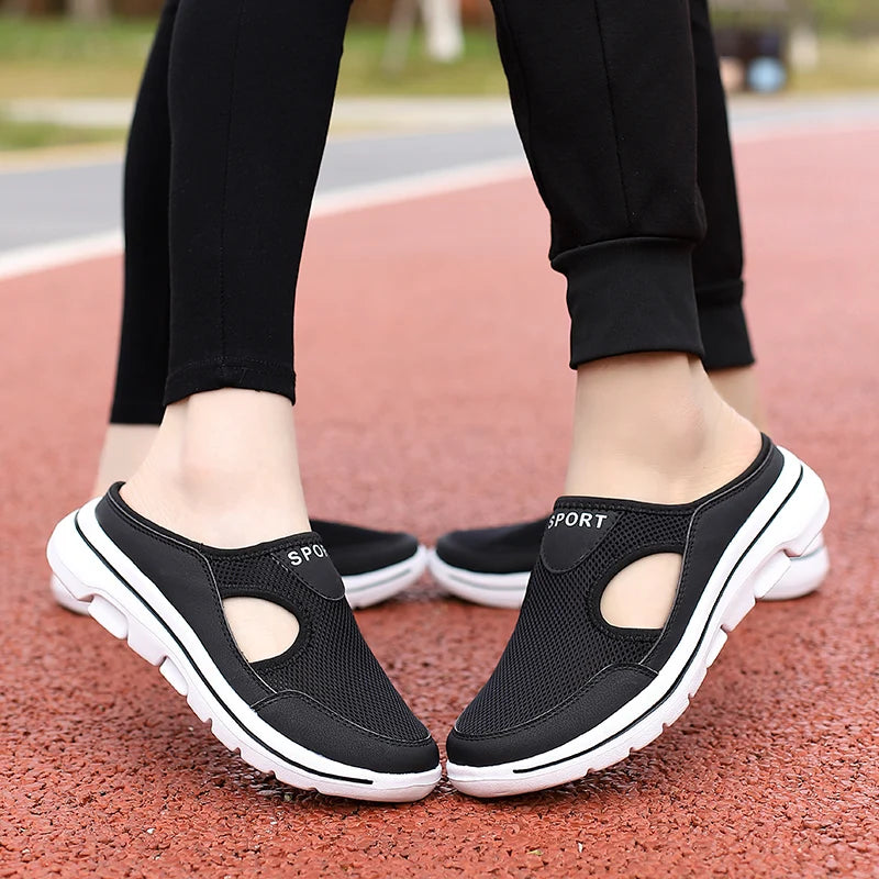 Men and Women Mesh Half Shoes Summer New Couple Slippers Lightweight Comfortable Thin Section Lazy Baotou Half Slippers 35-48