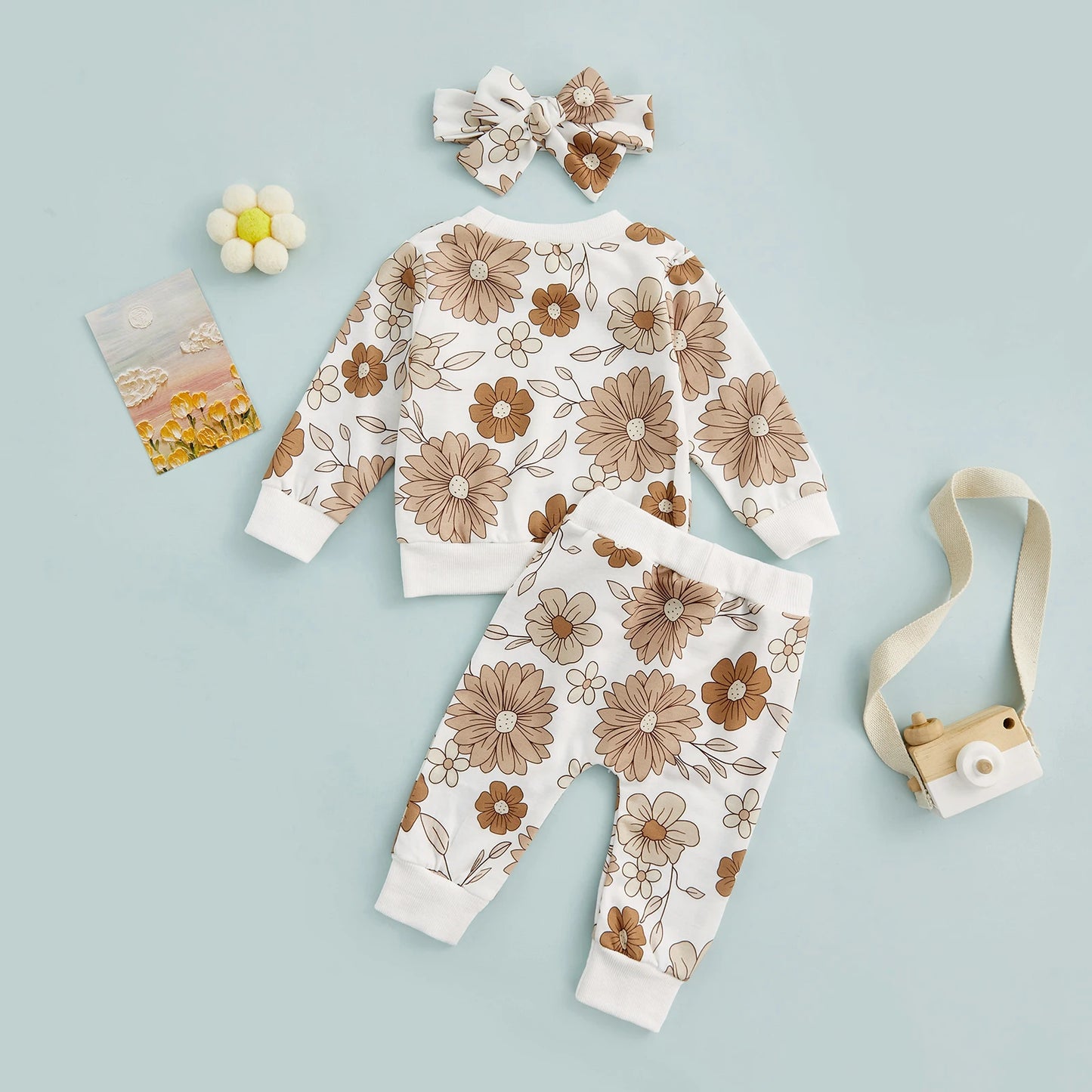 2022-08-03 Lioraitiin 0-3Years Kid Baby Girl Autumn Clothes Set Long Sleeve Flower Print Pullover Trousers Headband