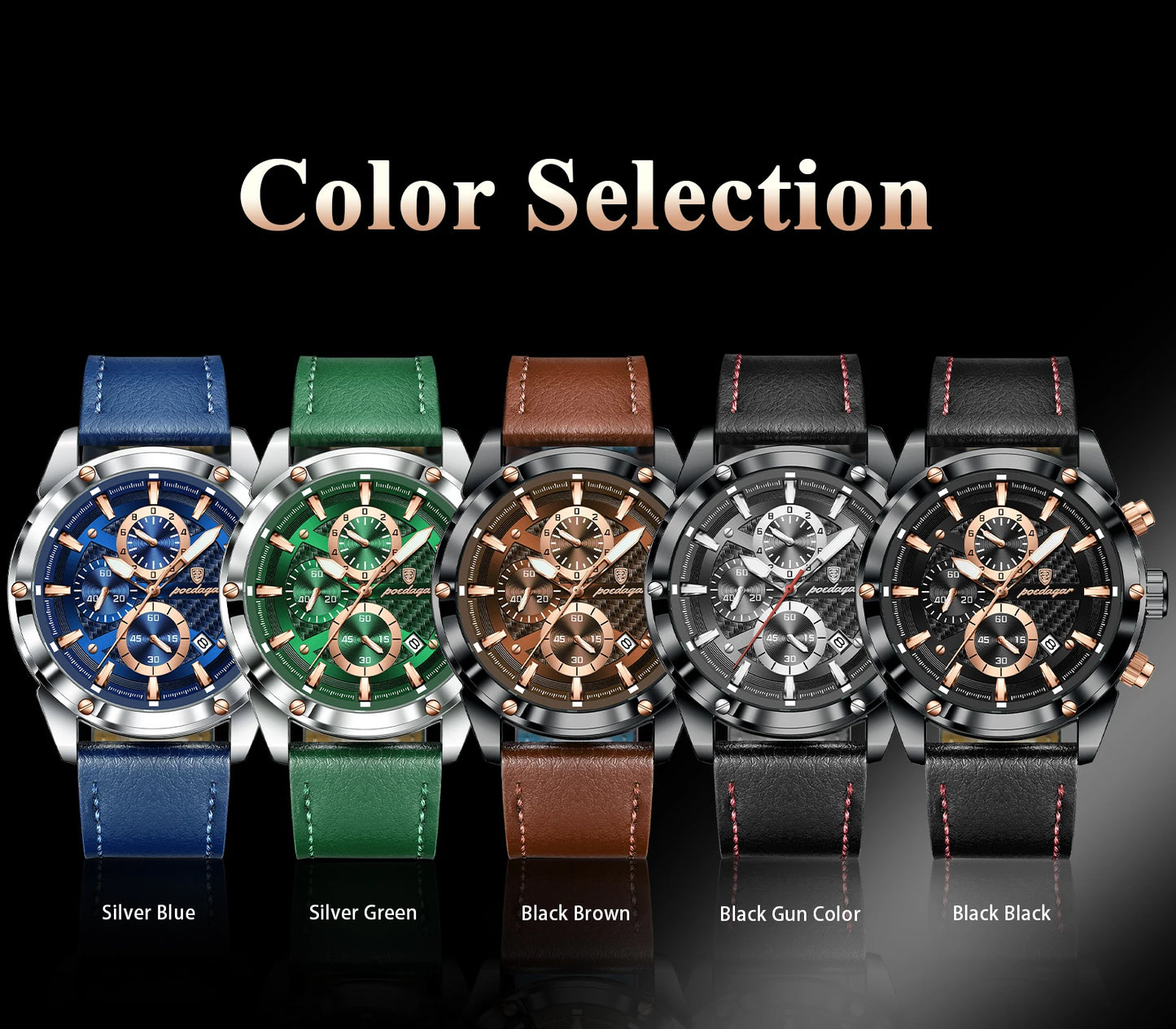 POEDAGAR Luxury Sports Man Wristwatch Military Quartz Men Watch Waterproof Luminous Chronograph Date Leather Men's Watches Reloj