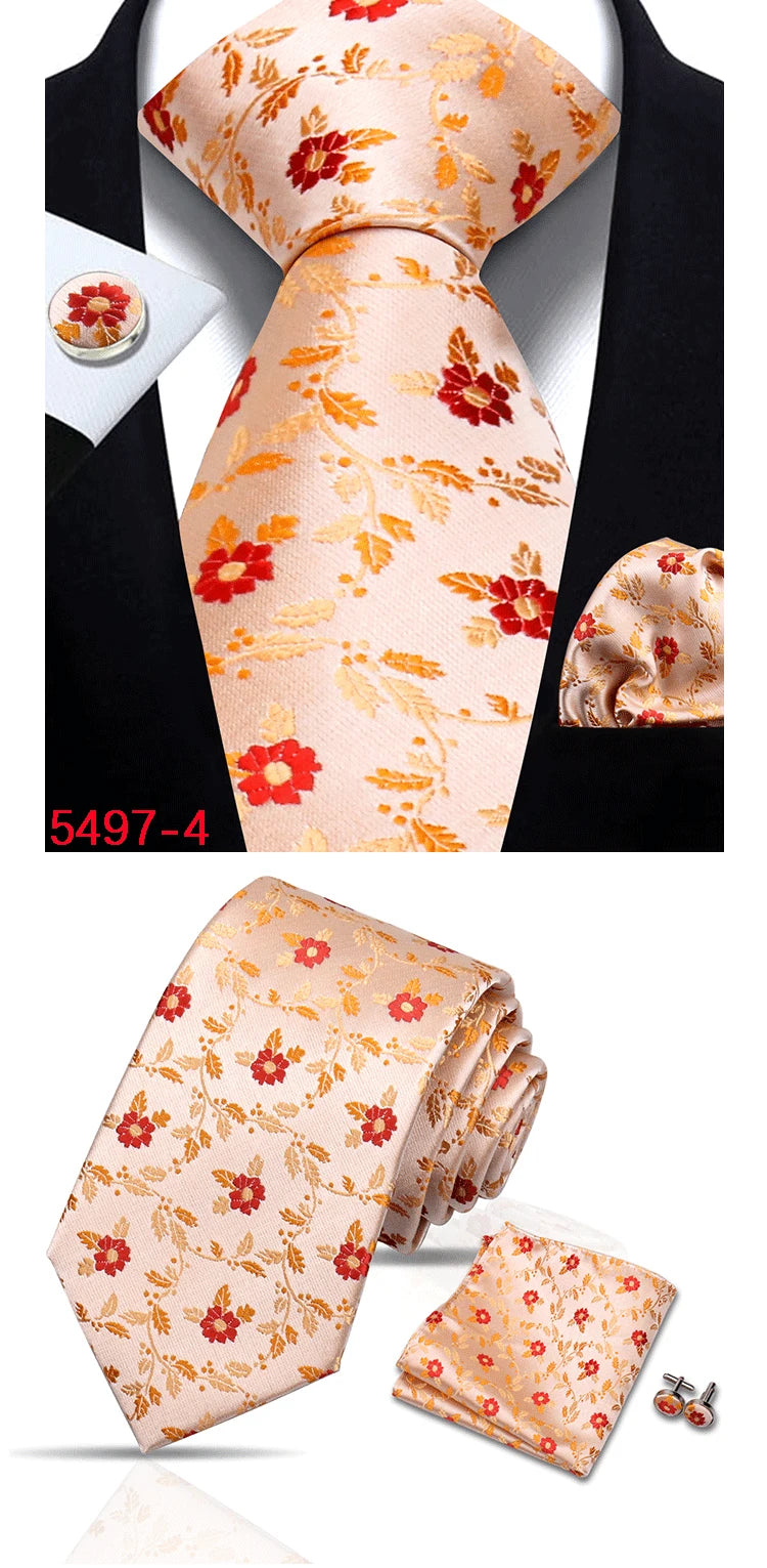 Luxury Floral Wine Ties For Men Wedding Party Business Necktie Handkerchief Cufflinks Set Men Suit Accessories Handmade Gravata