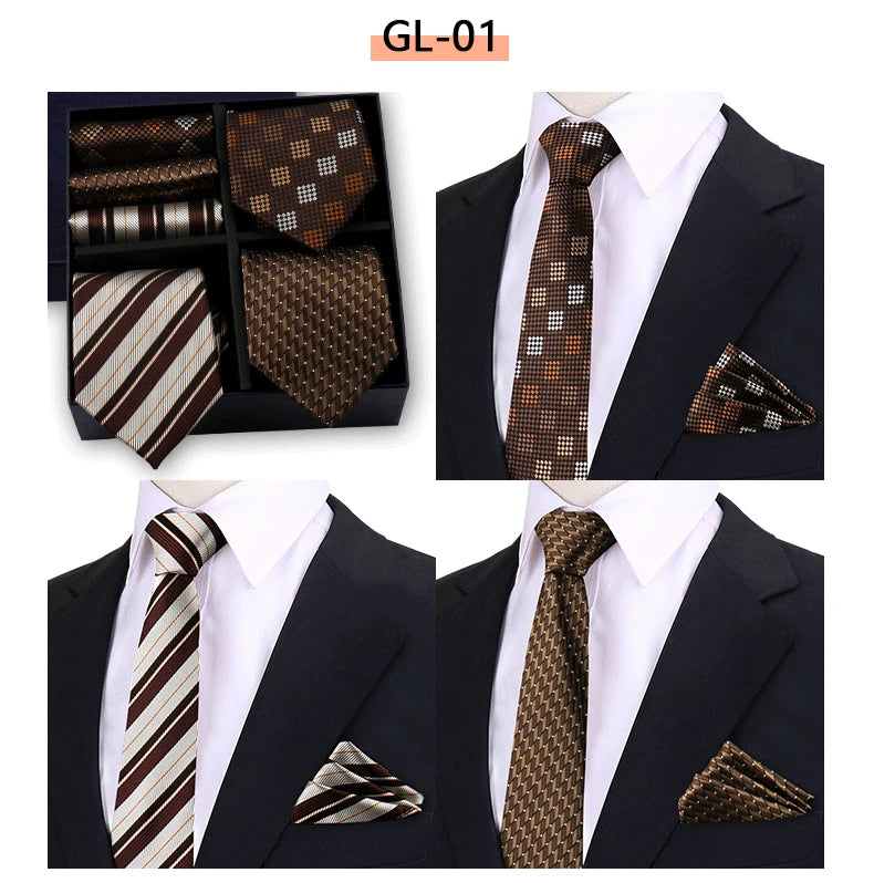 Luxury Men's Tie 3 Sets In Gift Box Paisley Striped Necktie Handkerchief For Men Gravata Wedding Formal Clothing Accessories