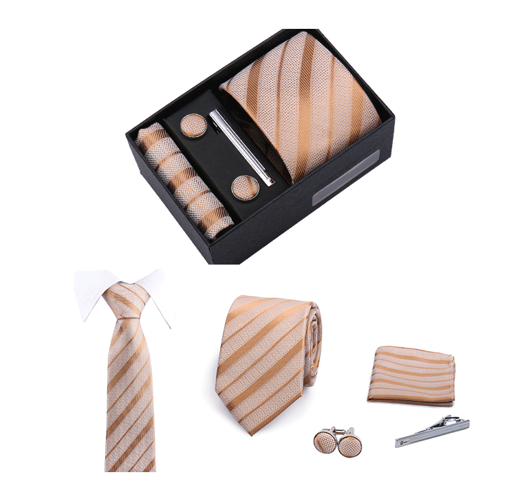 Fashion Elegant Men's Necktie Gift Box Striped Tie Handchief Cufflink Tie Clip 4 pcs Set Wedding Business Party Suit Accessories