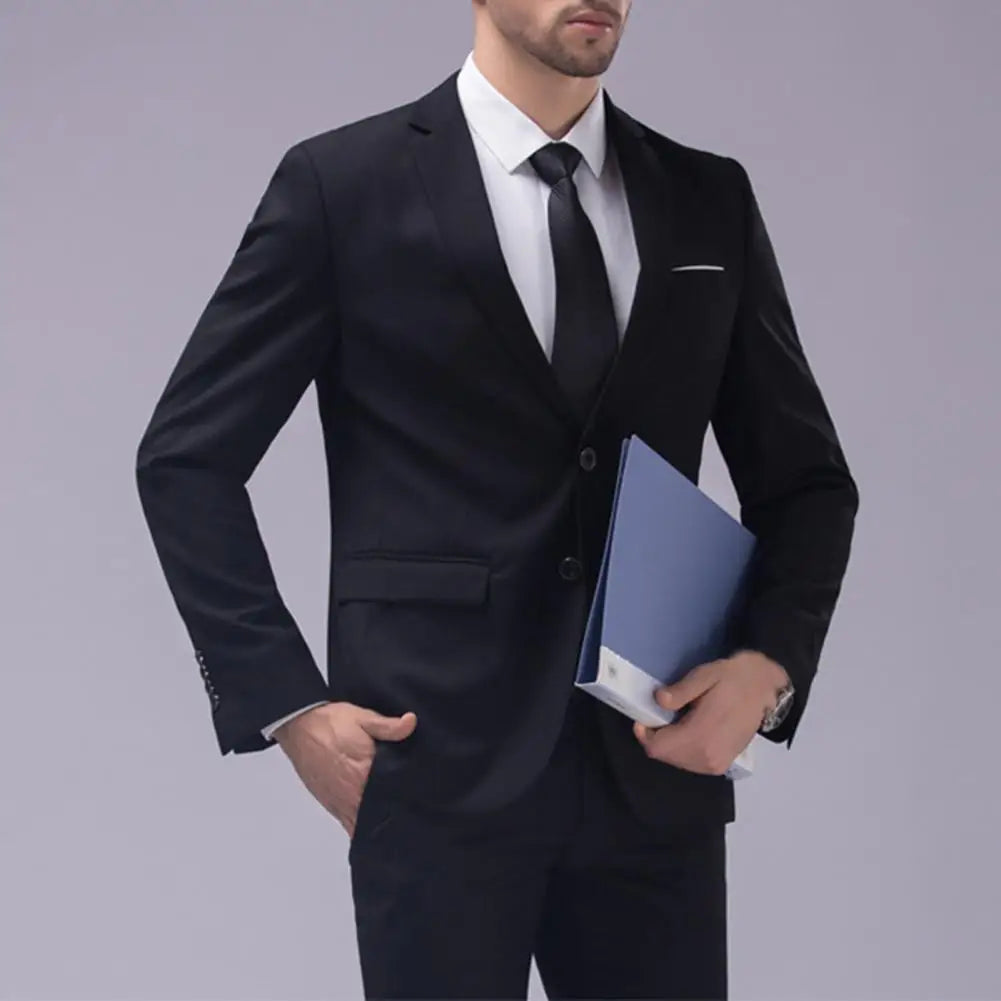 1 Set Blazer Pants Solid Color Turndown Collar Long Sleeve Slim Fit Two Buttons Formal Suit for Wedding Banquet Prom