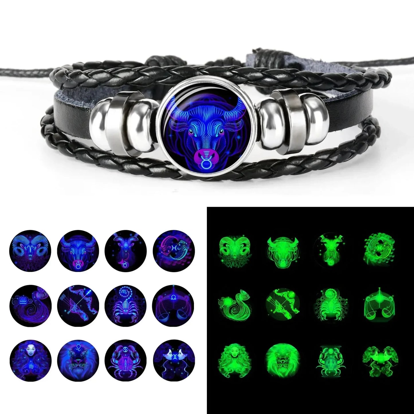 12 Constellation Zodiac Sign Charm Luminous Bracelets Men Women Vintage Multilayer Wrap Leather Bracelet Bangle Birthday Gift