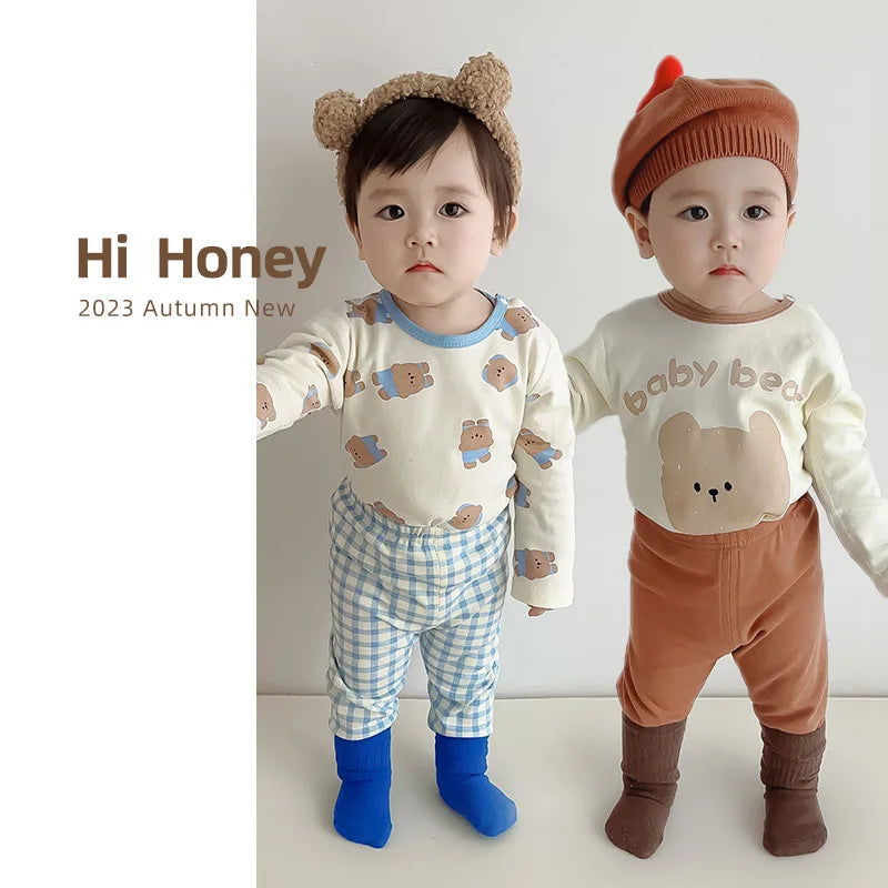 2024 Korean Ins Kids Loungewear Outfit Set Cotton Autumn Pants Boys Girls Pajamas Baby Winter Indoor Clothes 0 To 24 Months