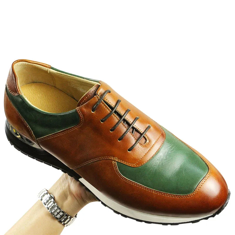 Men's Sneakers Real Leather Handmade Casual Round Toe Breathable Oxford Shoes Comfortable Patchwork Lace Up Dress Shoes for Men