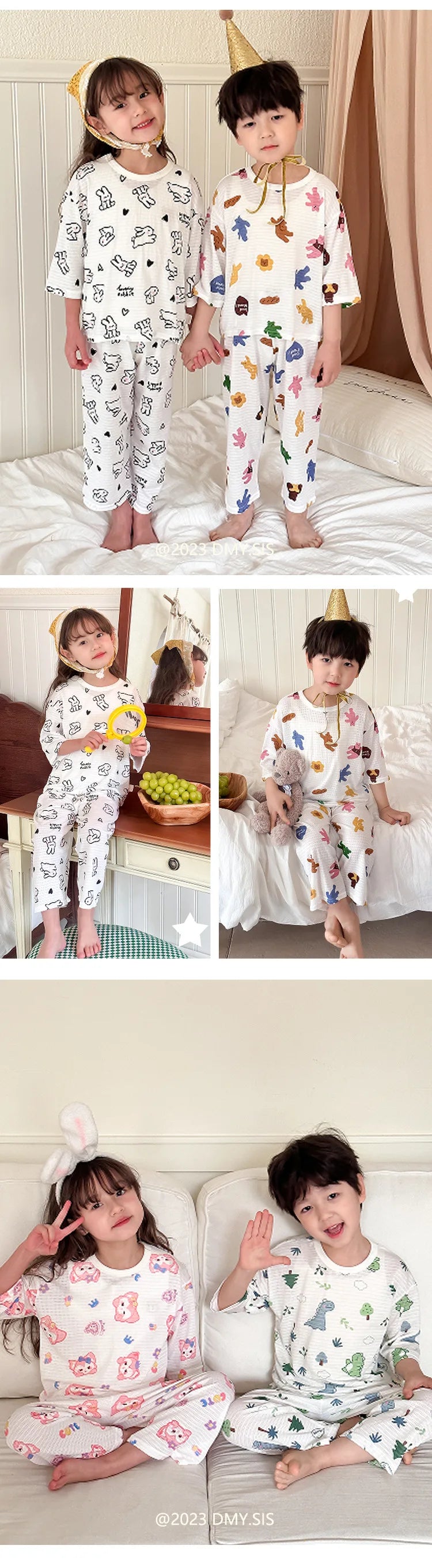 Disney Winnie The Pooh Pajamas Children's Bamboo Fiber Cartoon Loungewear Breathing Cotton 7 Minutes Air Conditioning Clothing