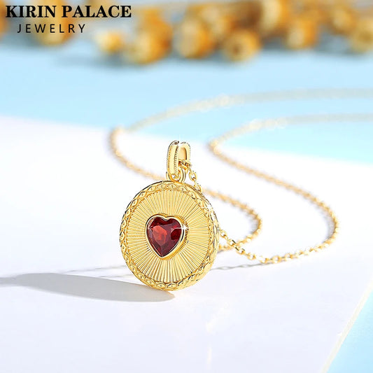 100% Real 18K Gold Natural Garnet Necklace For Women With Certificate Initial Original Au750 Jewelry Trending Love Gift