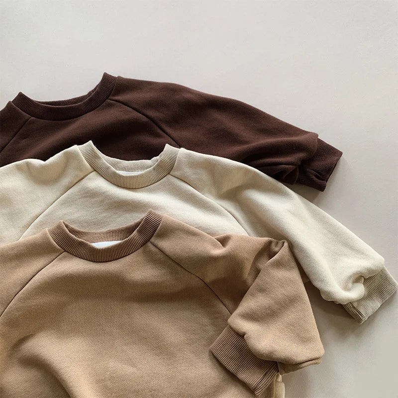 Spring Autumn Children Sweatshirts 1-8Y Boys Cotton Splice Solid Casual Pullover Korean Tops Toddler Wear Kids Clothing 2024 New