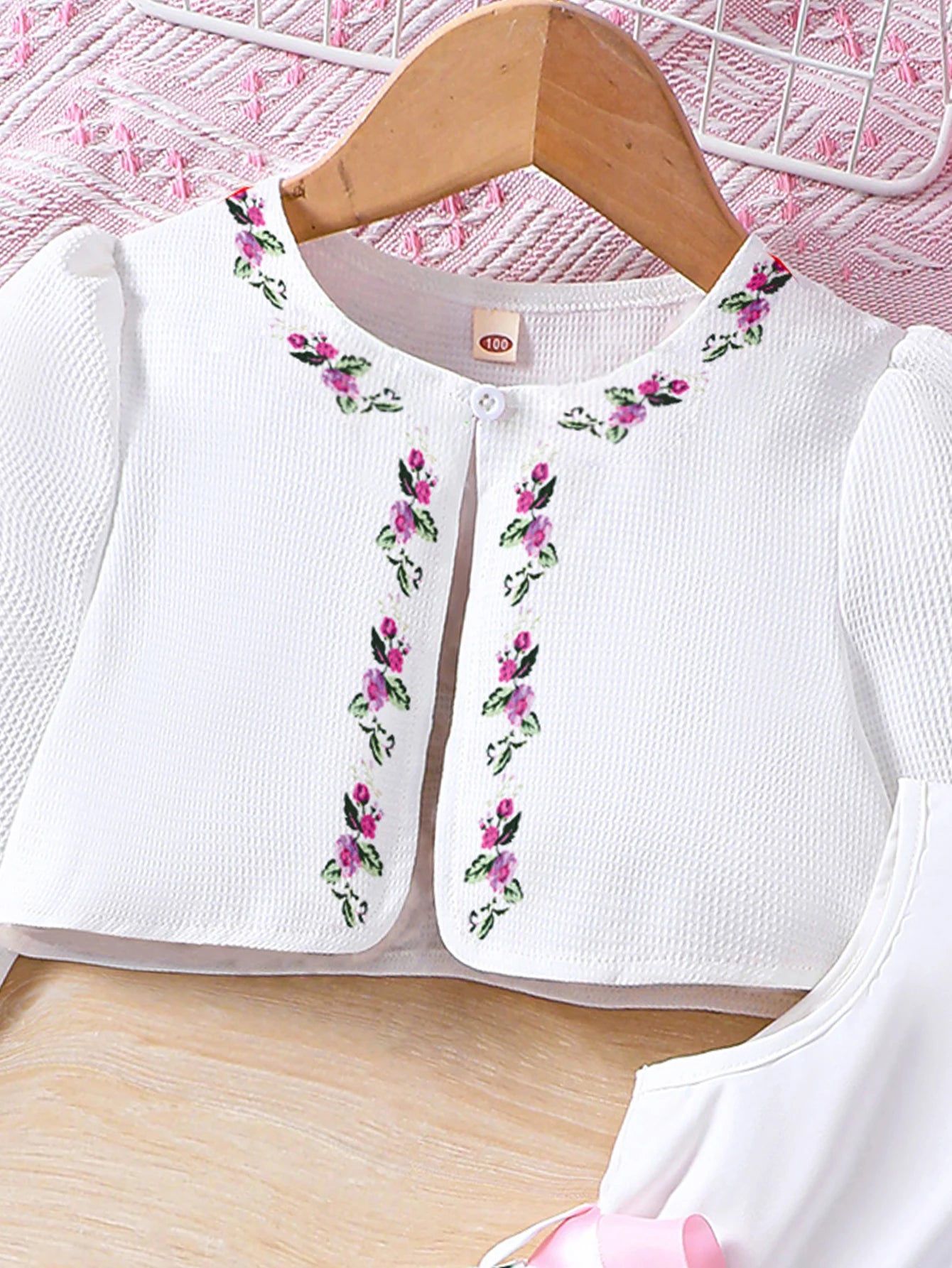 2024 Girls Spring/Summer New Product Two Piece Sweet Flower Dress+Cardigan Small Coat For Children And Girls 2-6 Years Old