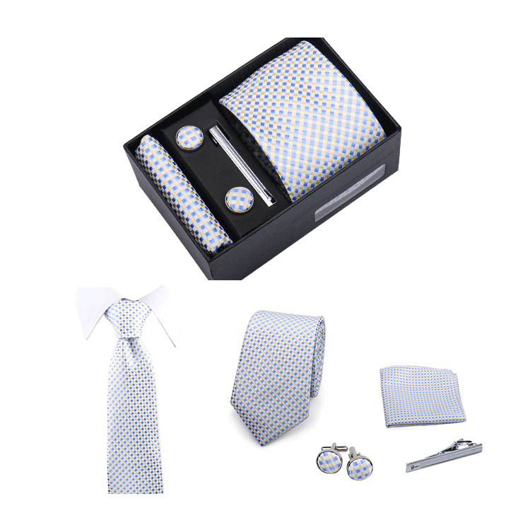 Fashion Elegant Men's Necktie Gift Box Striped Tie Handchief Cufflink Tie Clip 4 pcs Set Wedding Business Party Suit Accessories