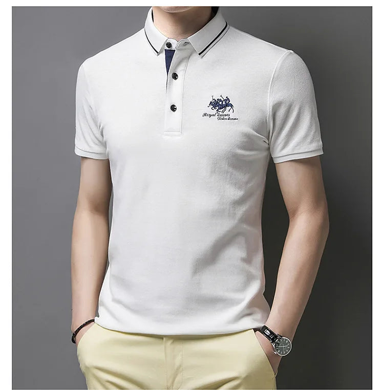 2024 Summer New Men's Embroidered Polo Collar 100% Cotton Short Sleeved Polo Shirt Fashion Solid Color Casual Top T-shirt M-4xl