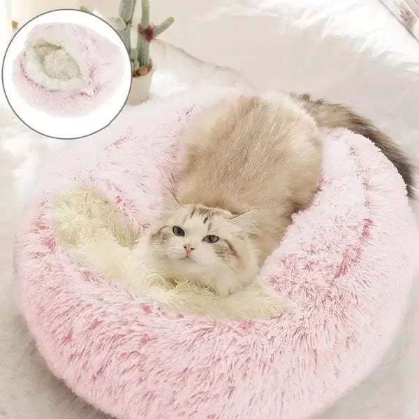 Cozy Round Pet Bed with Detachable Cover Dual-Purpose Warm Sleeping Nest and Cave for Small Dogs and Cats