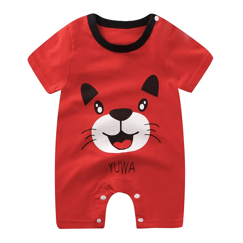 New Summer Baby Clothing Newborn Boys Girls Short-sleeved Cartoon Print Section Open File Climbing Clothing Baby Jumpsuit Romper