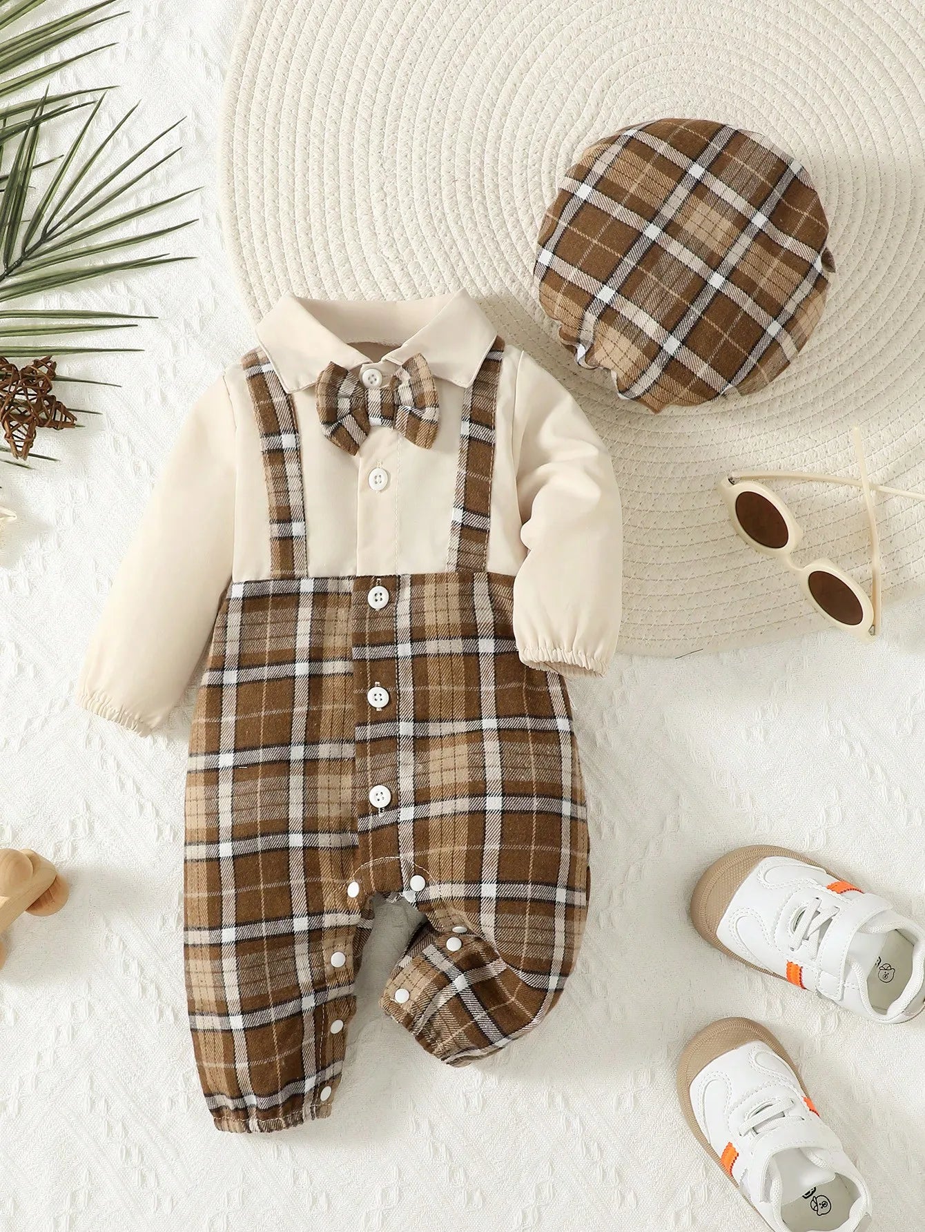 Two-Piece Baby Boy 1-24m Lapel Suspenders With Bow Gentleman Jumpsuit And Holmes Hat Spring And Autumn