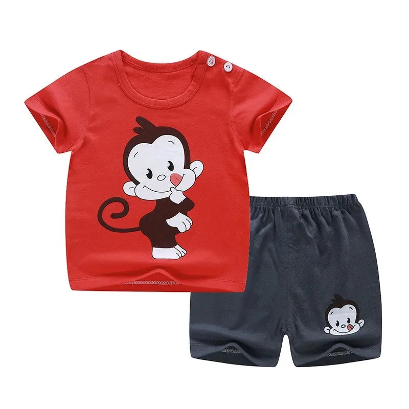 Casual Short Sleeve Tees +Shorts Children Cute Summer Clothing New Crewneck Tshirt 2 Piece/Set  Boys Baby Fashion Tracksuits