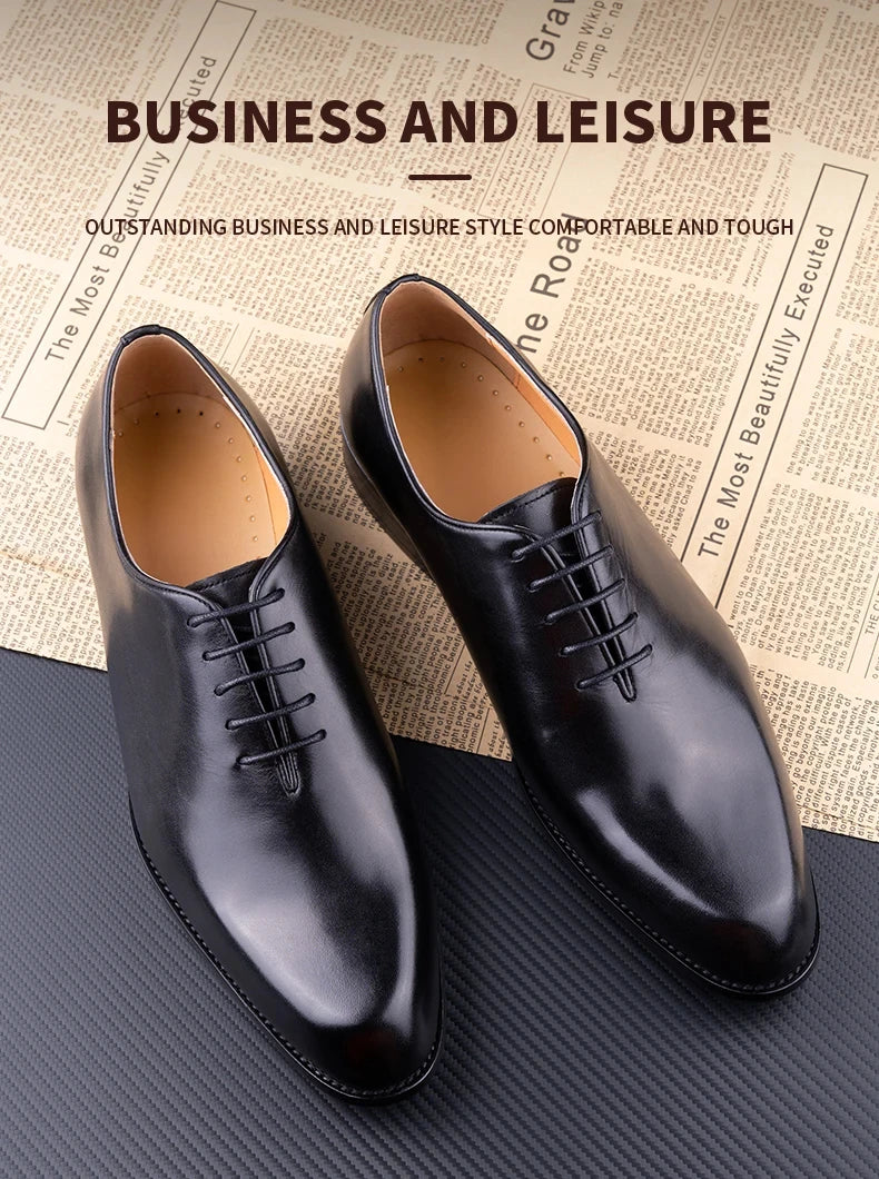 Handmade Classic Men's Pure Leather Shoes Solid Color Oxford Casual Business Office Dress Shoe For Gentleman Lace Up Comfortable