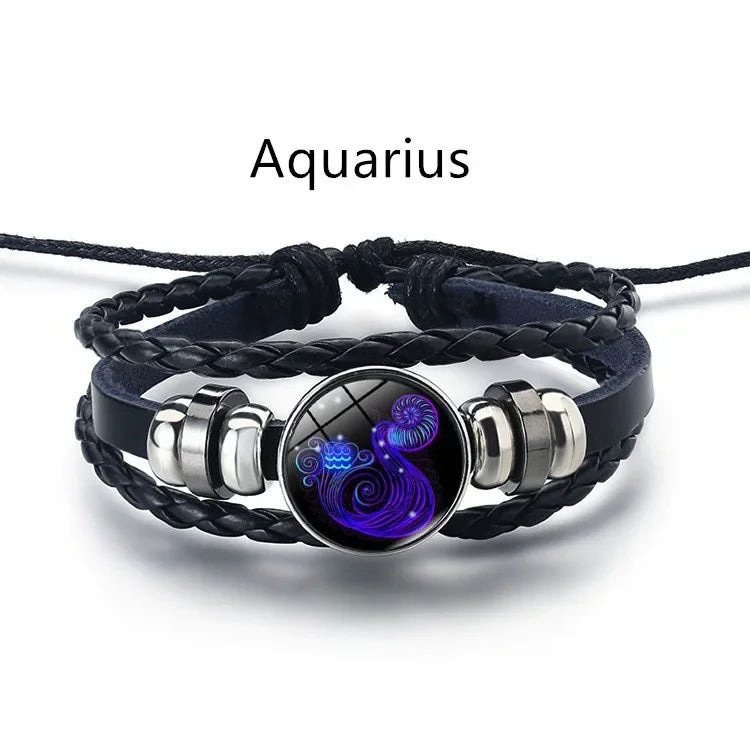 12 Constellation Zodiac Sign Charm Luminous Bracelets Men Women Vintage Multilayer Wrap Leather Bracelet Bangle Birthday Gift