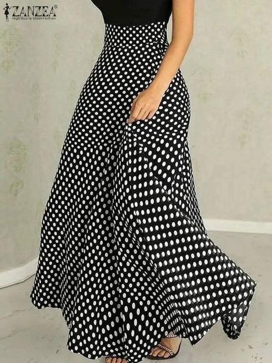 مجموعة اروين ARWEN GROUP AJH 2024  Fashion High Waist Maxi Skirts Women Casual Polka Dot A-line Swing Skirt 2024 Summer Elegant Office Holiday Long Jupes