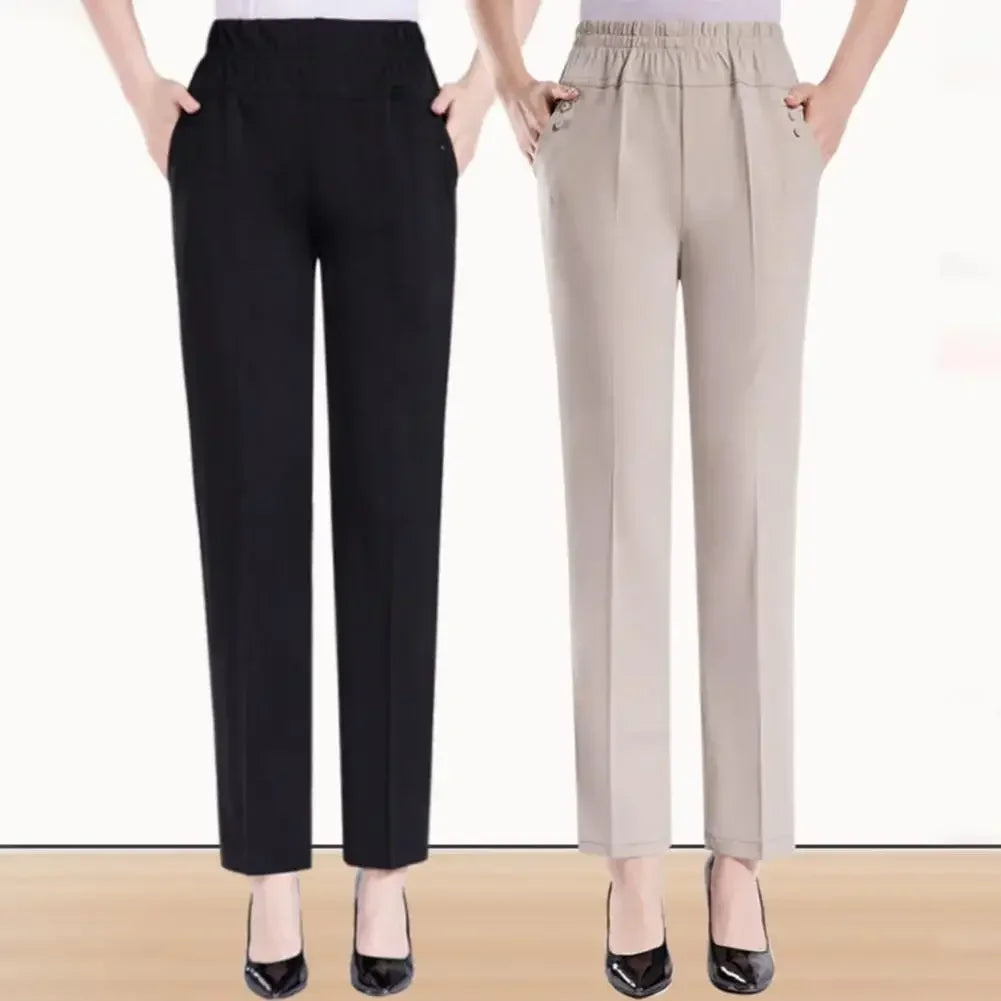 Big Size 5XL Women Casual Straight Pants Spring Summer Thin Loose Elastic High Waist Fashion Diamonds Pocket New Female Trousers