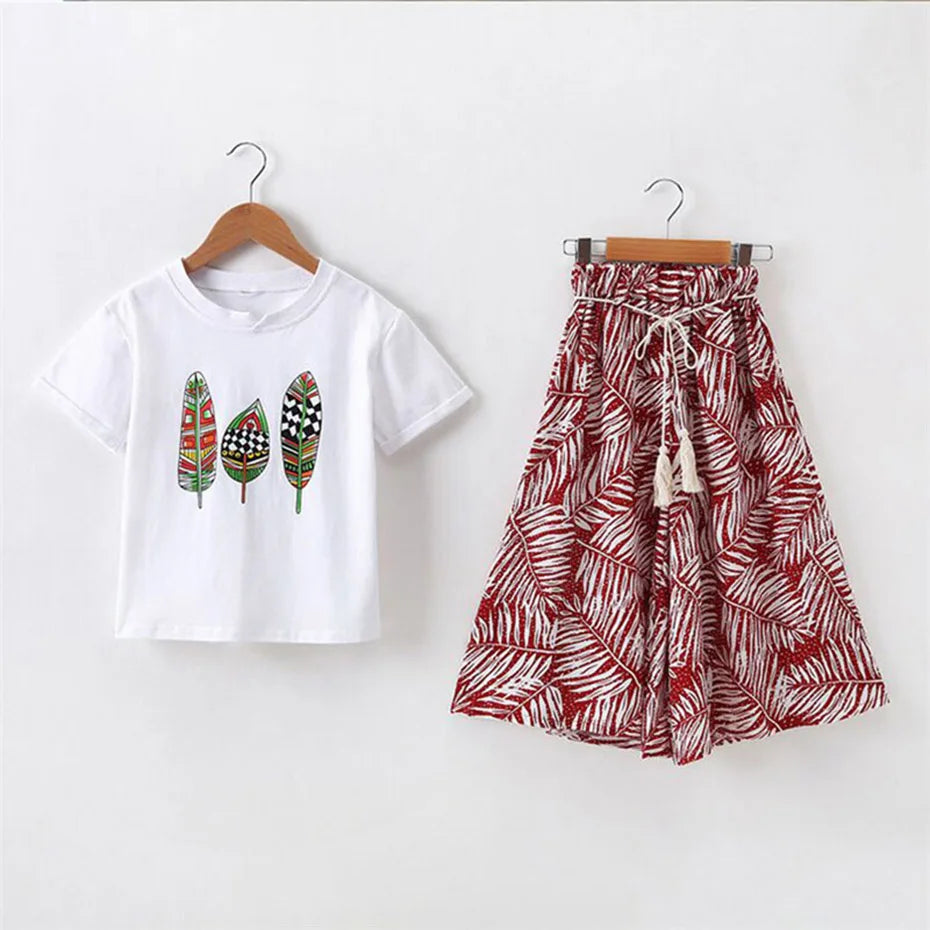 Summer 2023 Baby Girls Clothes Sets Outfits Kids Clothes Short Sleeve +Pants Children Clothing Set 3 4 5 6 7 8 9 10 11 12 Years