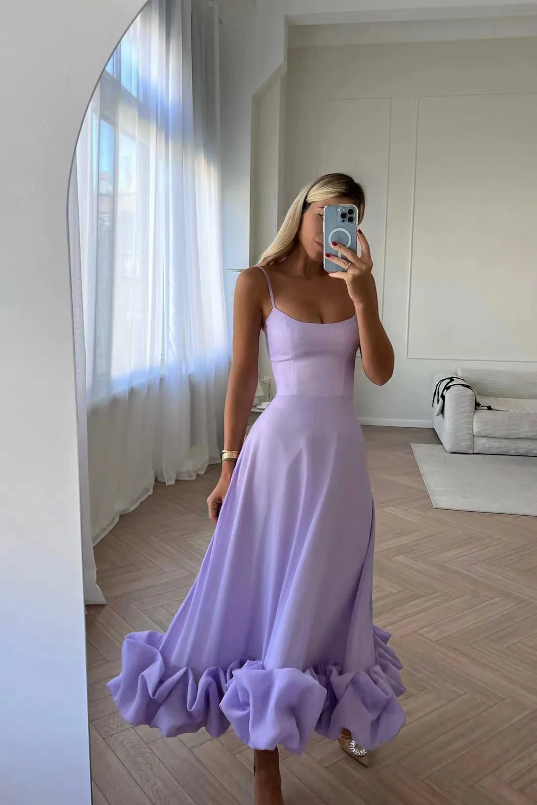 مجموعه اروين  ARWEN & AJH GROUP  Elegant Ruffle Solid Sling Long Dress Women Strap Waist Party Dresses Fashion Sleeveless Backless Beach Swing skirt A-line tutu