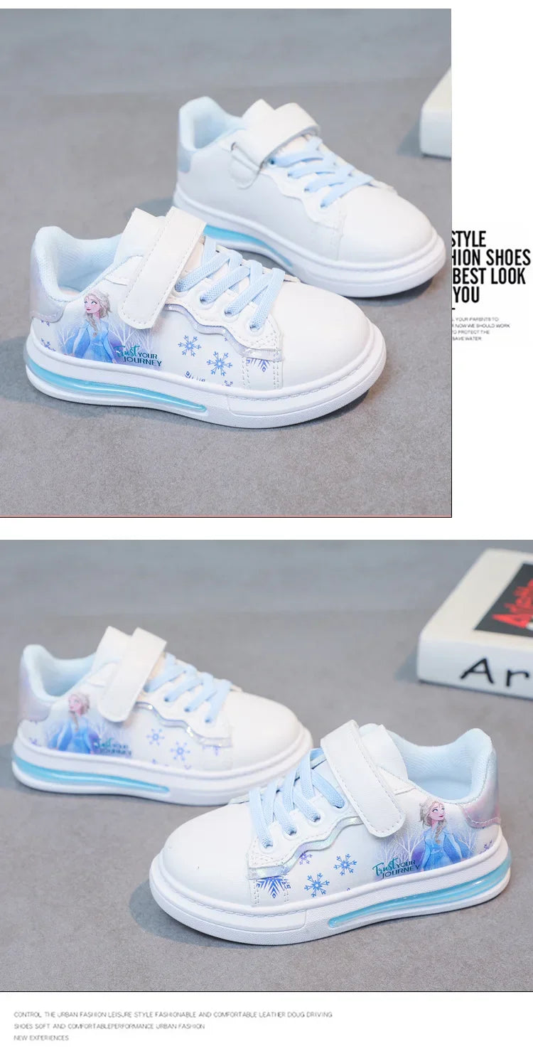 Disney Kids Girls Shoes 2024 Summer Children Sneakers Girls Elsa Frozen Princess Casual Sport Shoes Student Shoes Teen Shoes