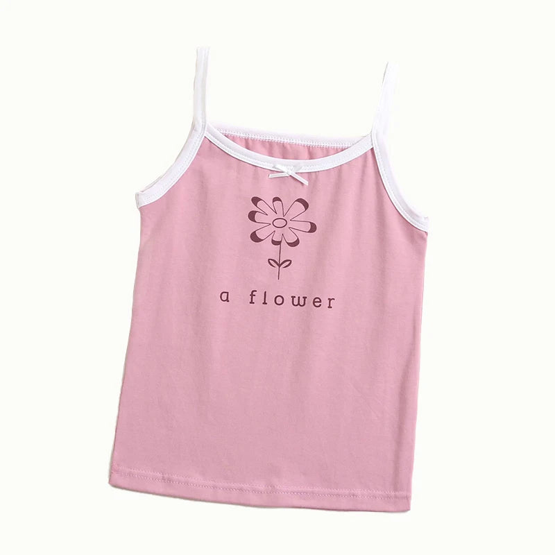 2024 Summer Girls tank top Children's Wear Pure Cotton Crewneck Vest Strappy Tops Briefs Boxer Shorts Kid 3-8 Years Old