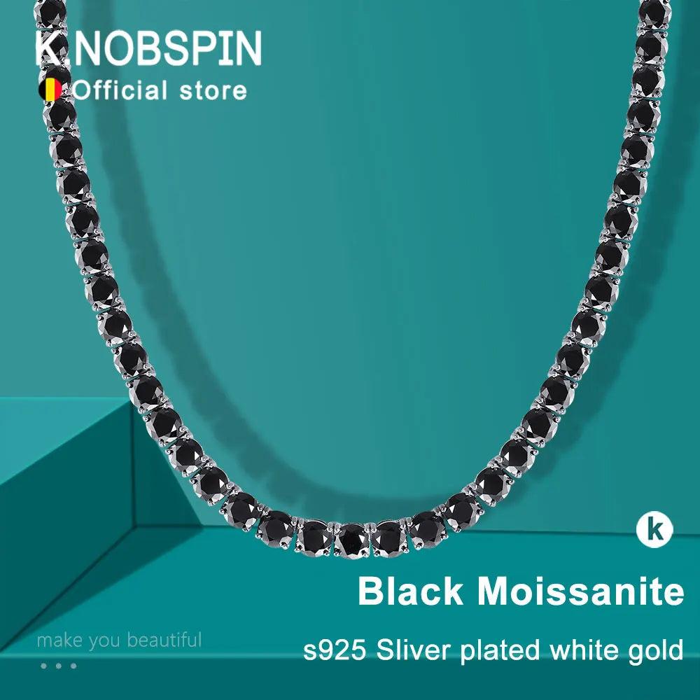 KNOBSPIN 2mm 3mm Round Moissanite Tennis Necklace D Color Lab Diamond with GRA 925 Pure Silver Wedding Necklaces for Women Man