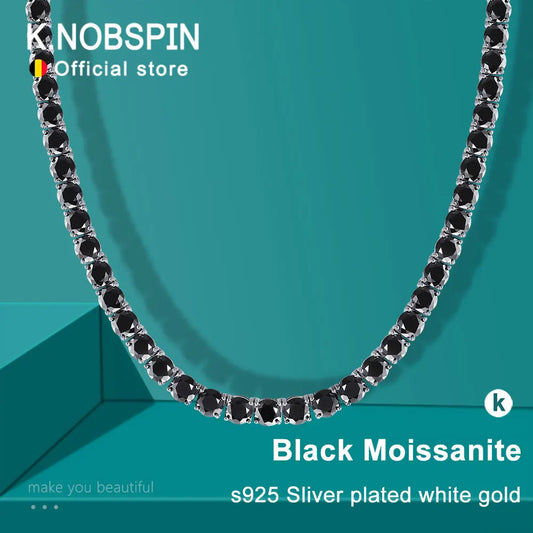 KNOBSPIN 2mm 3mm Round Moissanite Tennis Necklace D Color Lab Diamond with GRA 925 Pure Silver Wedding Necklaces for Women Man