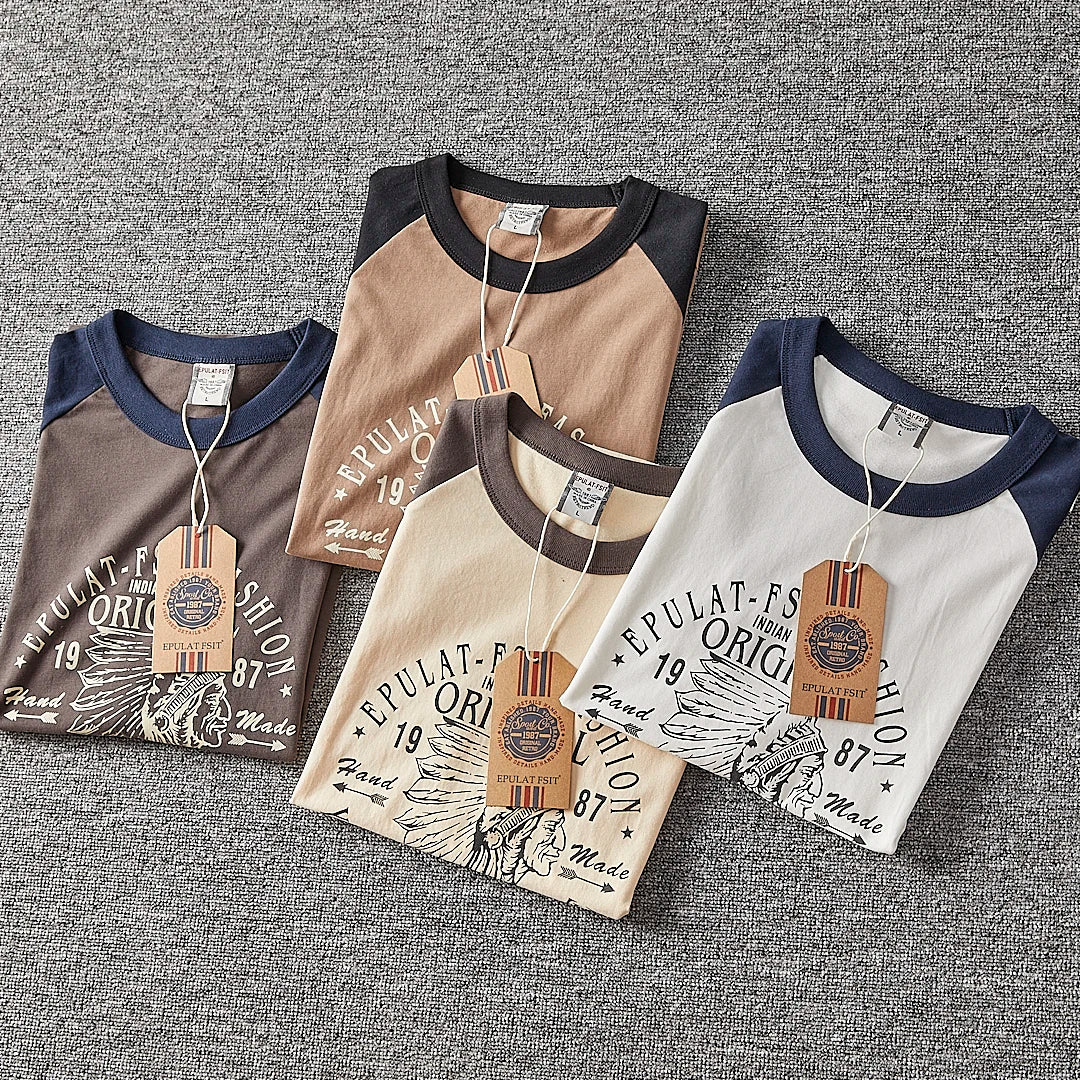 ARWEN & AJH GROUP Summer New American Retro Short-sleeved O-neck Letter Printed T-shirt Men's Fashion Simple 100% Cotton Washed Casual Sport Tops