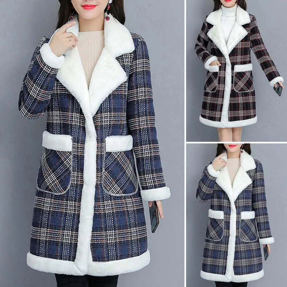 Women Outwear Single Breasted Autumn Winter Windproof Lapel Plush Lining Trench Coat   Women Windbreaker  for Trip