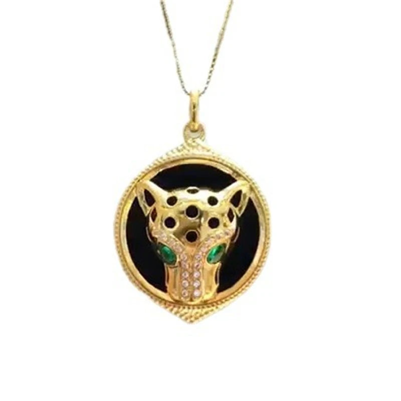 100% Real AU750 18K Gold Leopard Necklace Women Black Agate Pendant Green Eyes With Certificate Waterproof Fine Jewelry