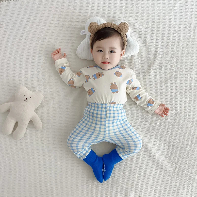 2024 Korean Ins Kids Loungewear Outfit Set Cotton Autumn Pants Boys Girls Pajamas Baby Winter Indoor Clothes 0 To 24 Months