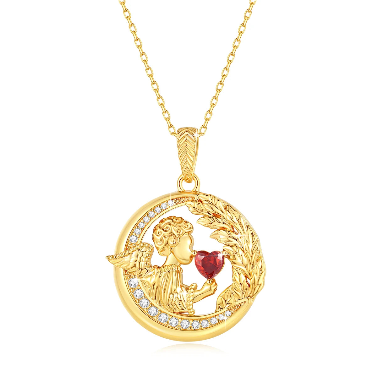 100% Genuine 18k Gold Angel Necklaces Pendant Au750 Heart Shaped Round Angel Pendant Pendants for Woman Jewelry with Certificate