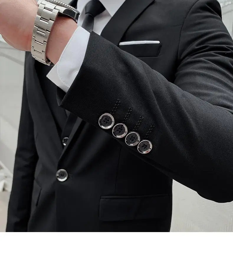 2023High-quality solid color (suit + vest + trousers) Men's business formal suit 3/2 business suit bridegroom and best man