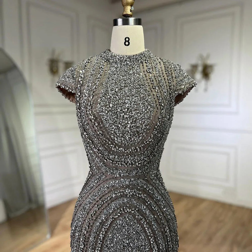 ARWEN&AJH GROUP مجموعة اروين التجاريه2024 2024 Arabic Dubai Gray Nude Mermaid Floor Length Beaded Luxury Evening Dresses Gowns for Women Wedding Party