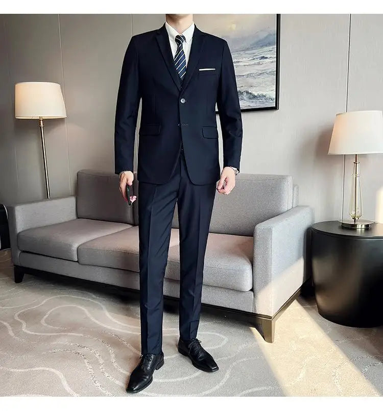 2023High-quality solid color (suit + vest + trousers) Men's business formal suit 3/2 business suit bridegroom and best man