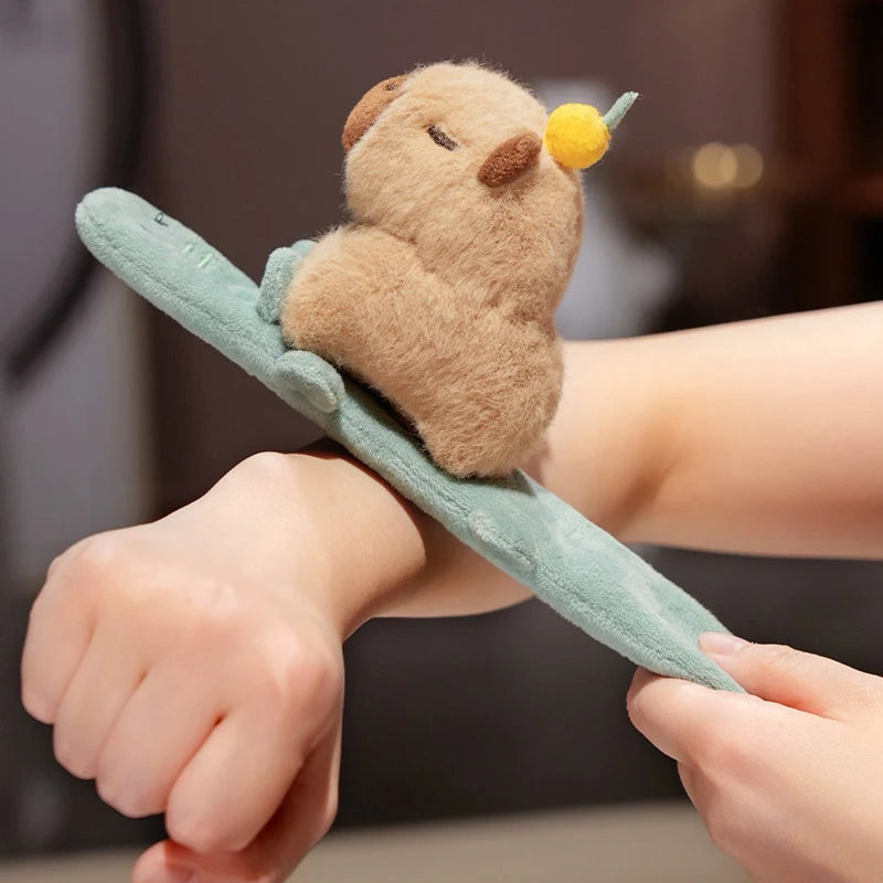 Lovely Animal Slap Snap Wrap Wristband Bracelet Capybara Dog Cat Plush Hand Ring Wristband Kids Toys Creative Funny Gift