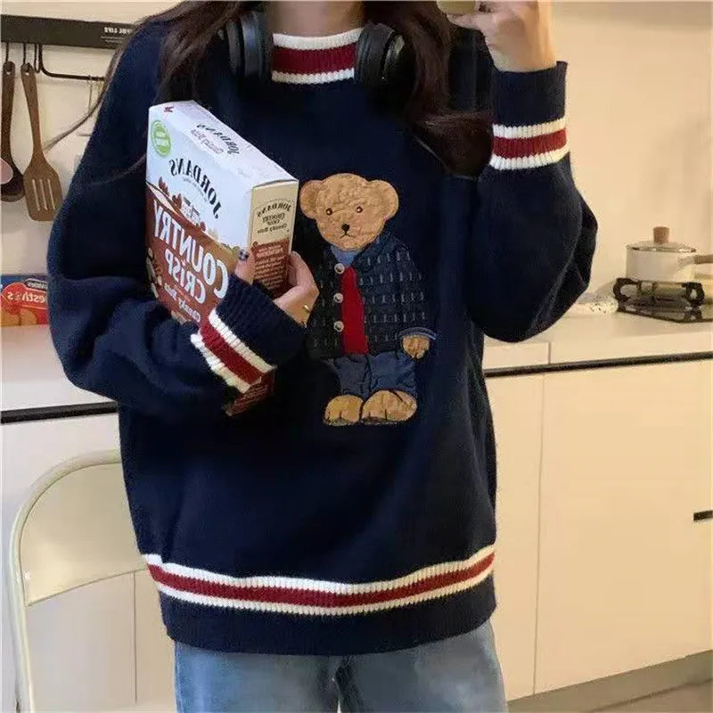 arwen ajh 2024 Autumn Winter Women's Vest Japanese Style Cartoon Bear Pullover Vest Sweater Oversize  Clothes Knitted Vest