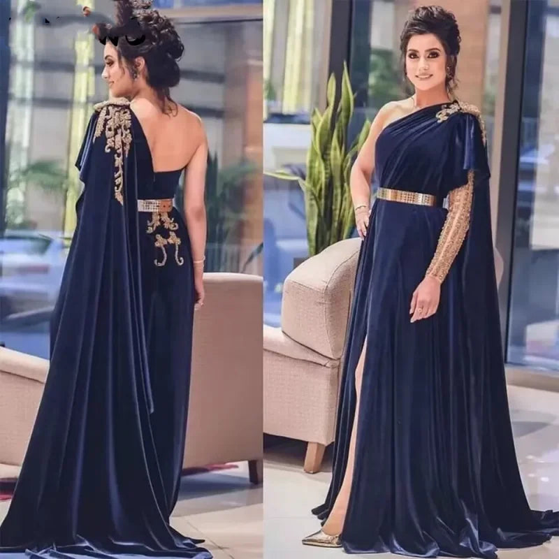 مجموعة أروين Arabic New Velvet Mermaid Prom Dresses One Shoulder Long Sleeve Evening Dresses Robe De Bal Sexy High Slit Dubai Prom Gowns 2024