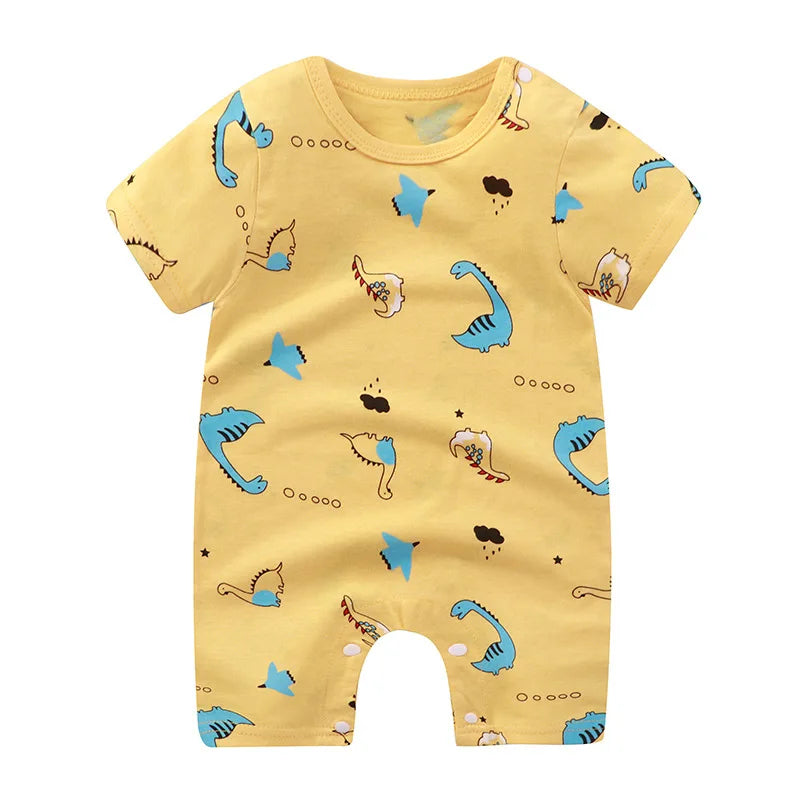 New Summer Baby Clothing Newborn Boys Girls Short-sleeved Cartoon Print Section Open File Climbing Clothing Baby Jumpsuit Romper