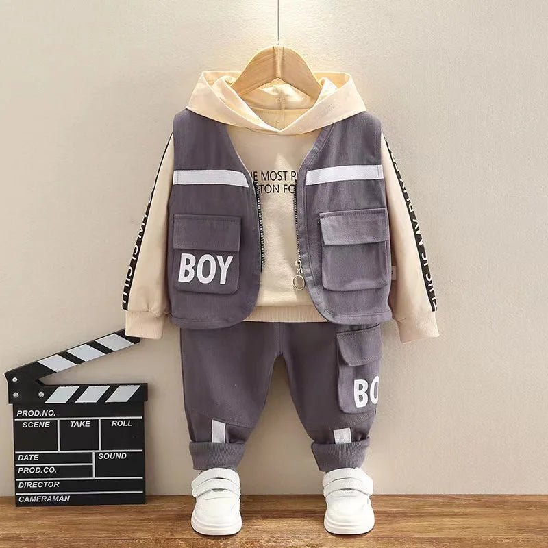 New Spring Autumn Baby Clothes For Boys Suit Children Fashion Hoodies Vest Pants 3Pcs/Set Toddler Sports Costume Kids Tracksuits