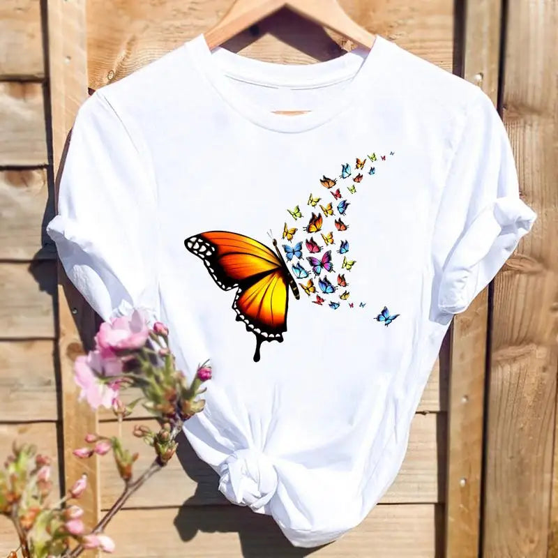 ARWEN&AJH GROUP مجموعة اروين التجاريه2024  2024 New Women's Short-Sleeved T-Shirt Summer Fresh Printed Butterfly T-Shirt High-Quality Women's Shirt Short-Sleeved