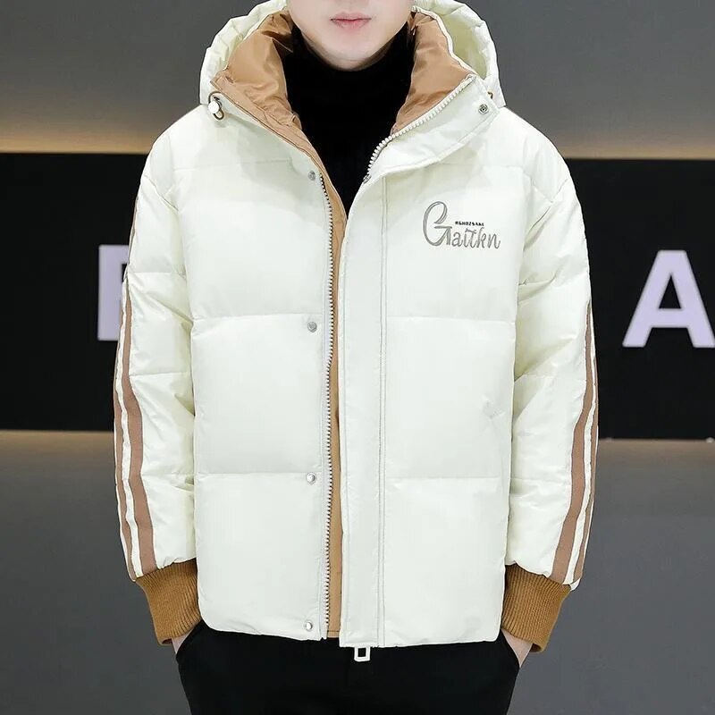 2024 Winter New Male Trend Down Jacket Men Loose Short Fashion Patchwork Thickened Warm Outwear Casual Large Size Hooded Outcoat