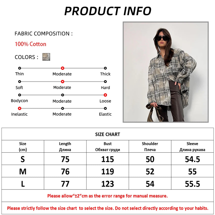 Mnealways18 Street Oversize Vintage Gingham Blouses Women Long Sleeve Classic Shirts Casual Pocket Ladies Plaid Tops Spring 2024